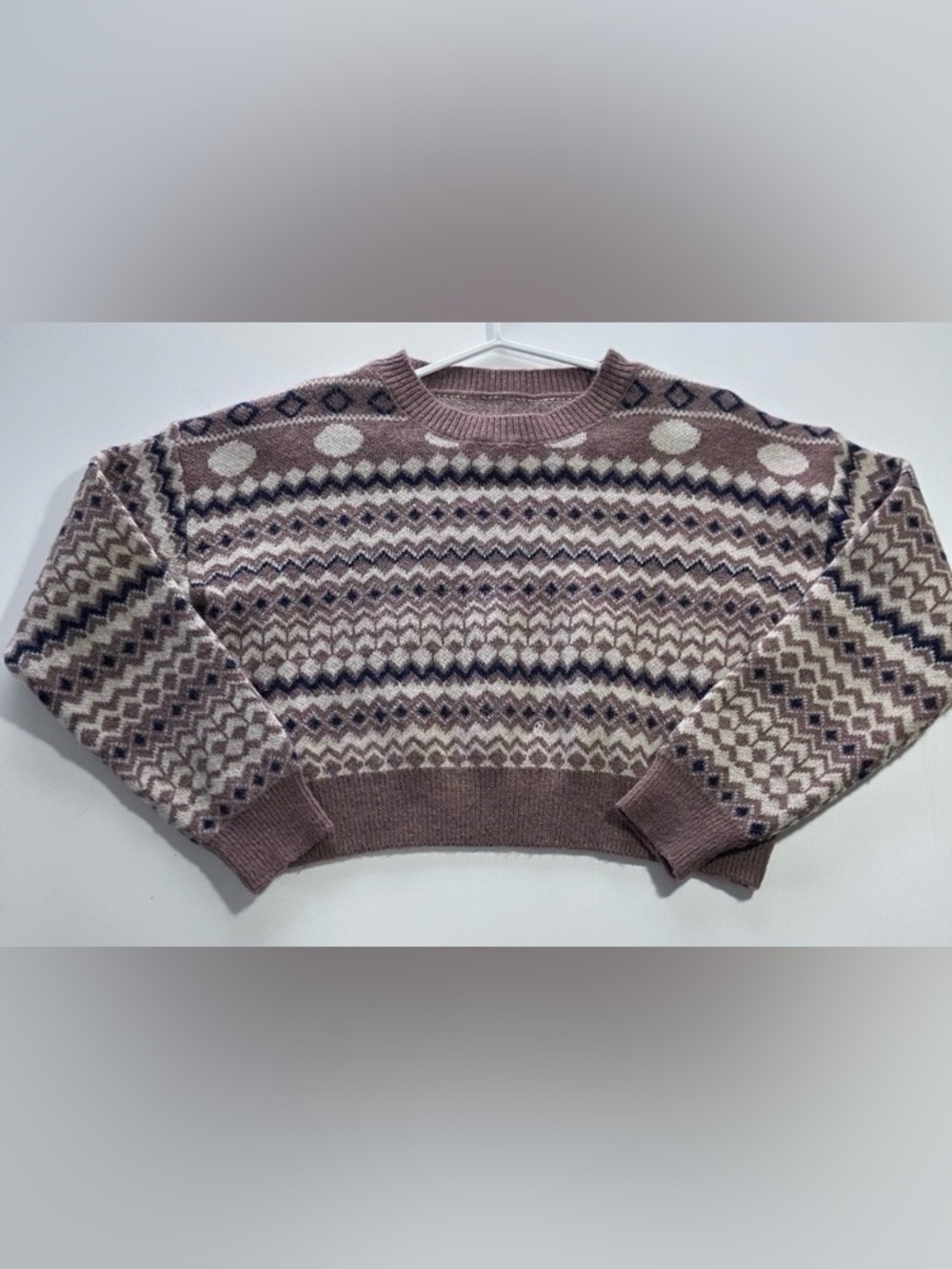 Knit Mix Brown Fair Isle Cropped Sweater Geometric Knit Women’s Small
